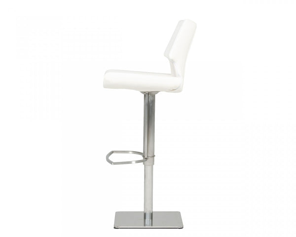 Homeroots 31" White And Silver Faux Leather And Steel Swivel Low Back Bar Height Bar Chair   473903