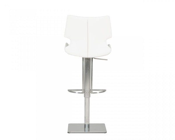 Homeroots 31" White And Silver Faux Leather And Steel Swivel Low Back Bar Height Bar Chair   473903