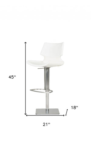 Homeroots 31" White And Silver Faux Leather And Steel Swivel Low Back Bar Height Bar Chair   473903