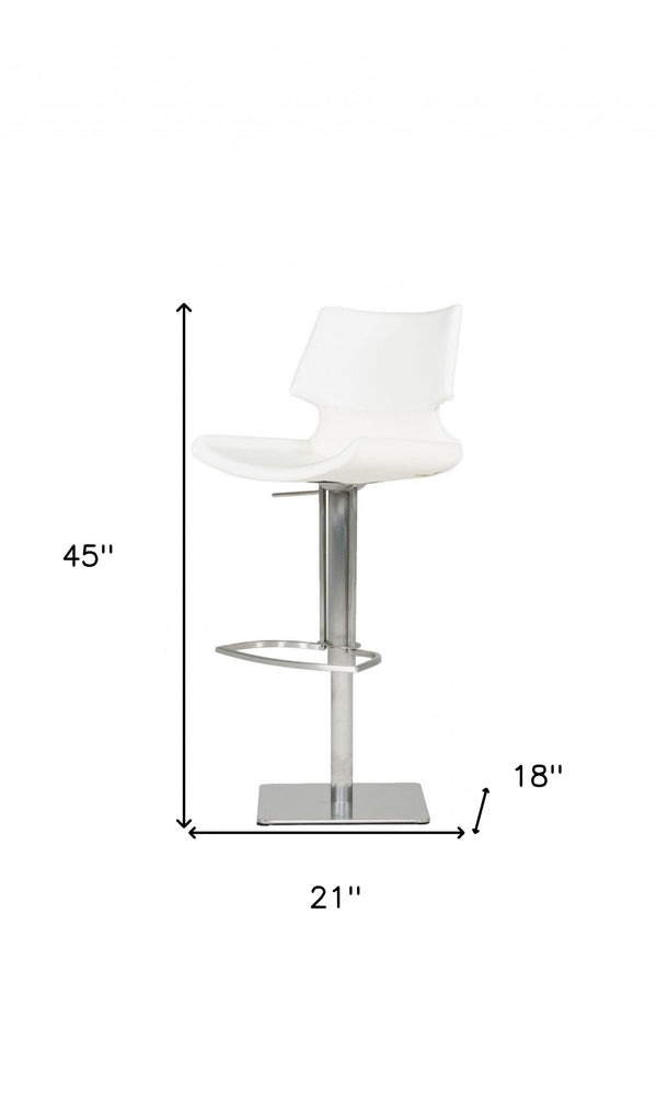 Homeroots 31" White And Silver Faux Leather And Steel Swivel Low Back Bar Height Bar Chair   473903