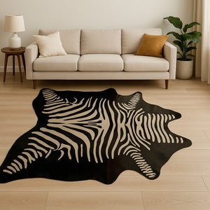 HomeRoots 6' Handmade Black & Off-White Cowhide Zebra Print Area Rug - Durable, Unique, Contemporary Decor Piece 473904