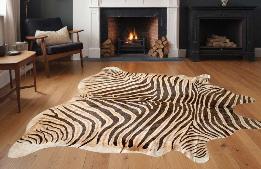 Homeroots 6' X 7' Zebra Chocolate And Natural Cowhide Handmade Area Rug  Cowhide 473905