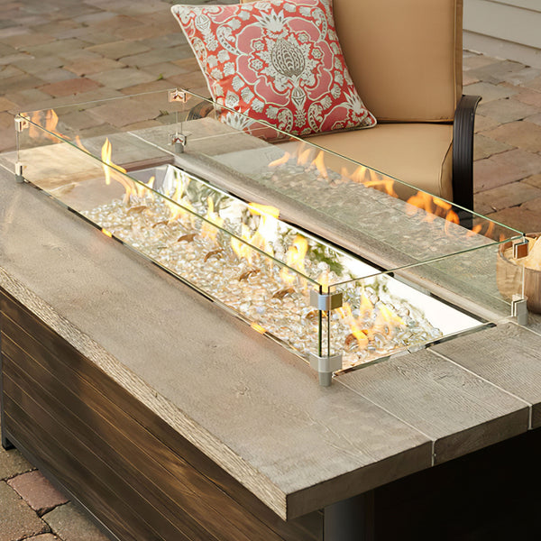 Homeroots 42" Rectangular Glass Fire Pit Flame Protector   473911