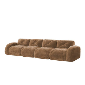 English Elm 140''soft Velvet Modular Cloud Sofa Tufted Plush Seating for Living Room or Home Theater Camel W714S01600