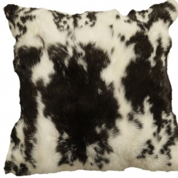 Homeroots 18" X 18" Black And White Rabbit Zippered Natural Fur Animal Print Throw Pillow   473918