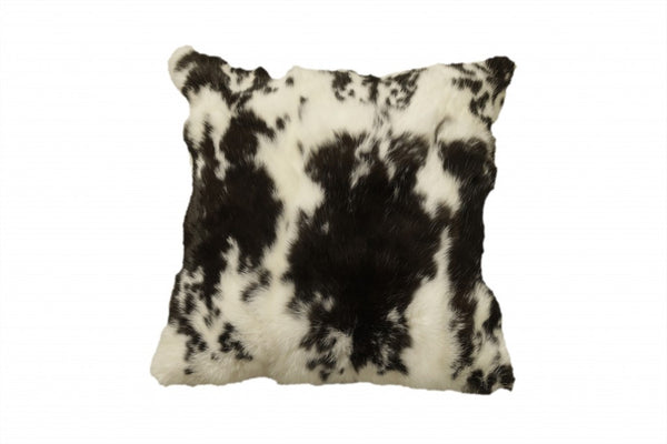 Homeroots 18" X 18" Black And White Rabbit Zippered Natural Fur Animal Print Throw Pillow   473918