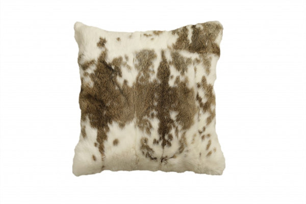 Homeroots 18" X 18" Brown And White Rabbit Zippered Natural Fur Animal Print Throw Pillow   473919