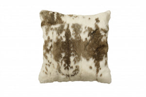 Homeroots 18" X 18" Brown And White Rabbit Zippered Natural Fur Animal Print Throw Pillow   473919