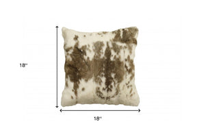 Homeroots 18" X 18" Brown And White Rabbit Zippered Natural Fur Animal Print Throw Pillow   473919