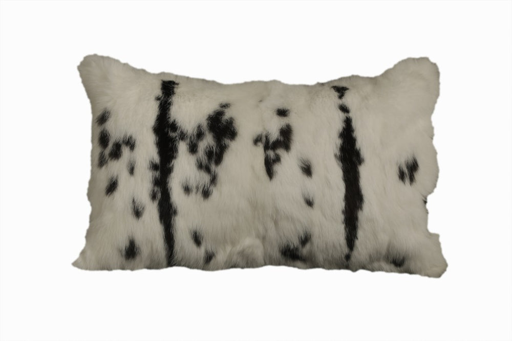 Homeroots 12" X 20" Black And White Rabbit Zippered Natural Fur Animal Print Throw Pillow   473920
