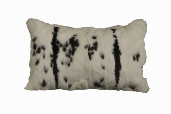 Homeroots 12" X 20" Black And White Rabbit Zippered Natural Fur Animal Print Throw Pillow   473920