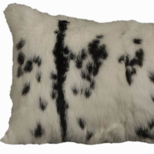 Homeroots 12" X 20" Black And White Rabbit Zippered Natural Fur Animal Print Throw Pillow   473920