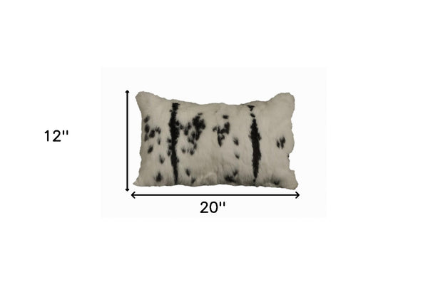 Homeroots 12" X 20" Black And White Rabbit Zippered Natural Fur Animal Print Throw Pillow   473920