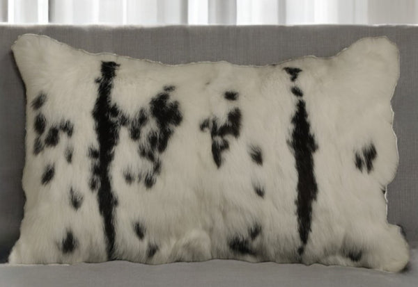 Homeroots 12" X 20" Black And White Rabbit Zippered Natural Fur Animal Print Throw Pillow   473920