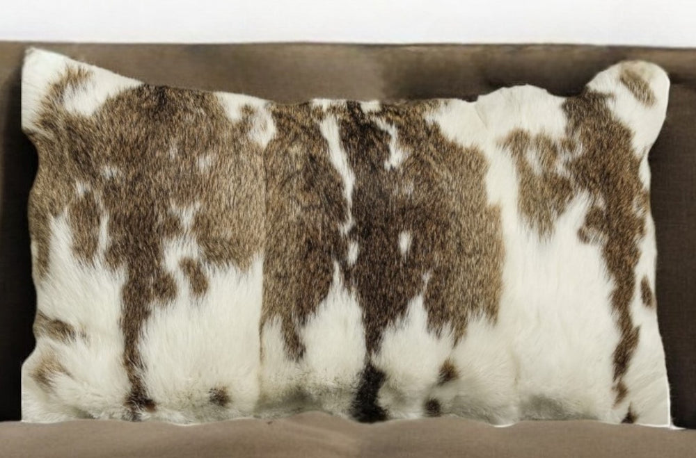 Homeroots 12" X 20" Brown And White Rabbit Natural Fur Throw Pillow   473921