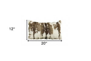 Homeroots 12" X 20" Brown And White Rabbit Natural Fur Throw Pillow   473921