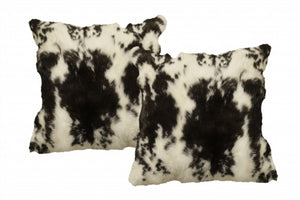 Homeroots Set Of Two 18" Black And White Rabbit Natural Fur Throw Pillow   473922