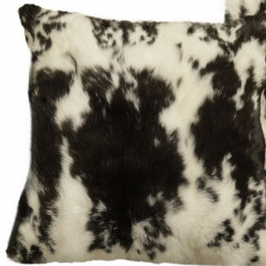 Homeroots Set Of Two 18" Black And White Rabbit Natural Fur Throw Pillow   473922