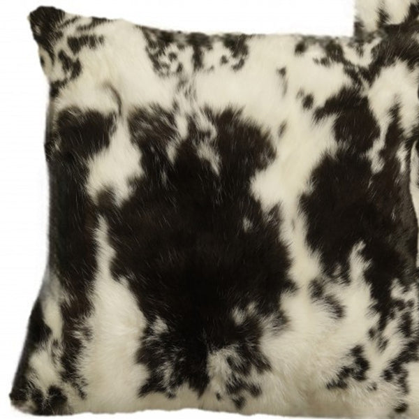 Homeroots Set Of Two 18" Black And White Rabbit Natural Fur Throw Pillow   473922