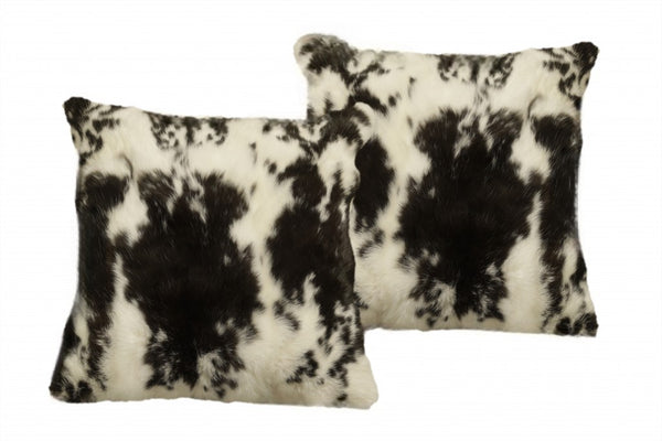 Homeroots Set Of Two 18" Black And White Rabbit Natural Fur Throw Pillow   473922
