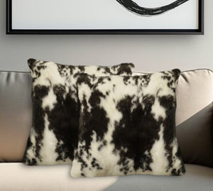 Homeroots Set Of Two 18" Black And White Rabbit Natural Fur Throw Pillow   473922