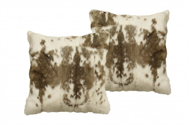 Homeroots 18" X 18" Brown And White Rabbit Animal Print Natural Fur Zippered Pillow   473923