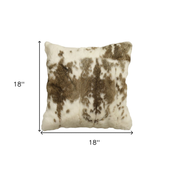 Homeroots 18" X 18" Brown And White Rabbit Animal Print Natural Fur Zippered Pillow   473923