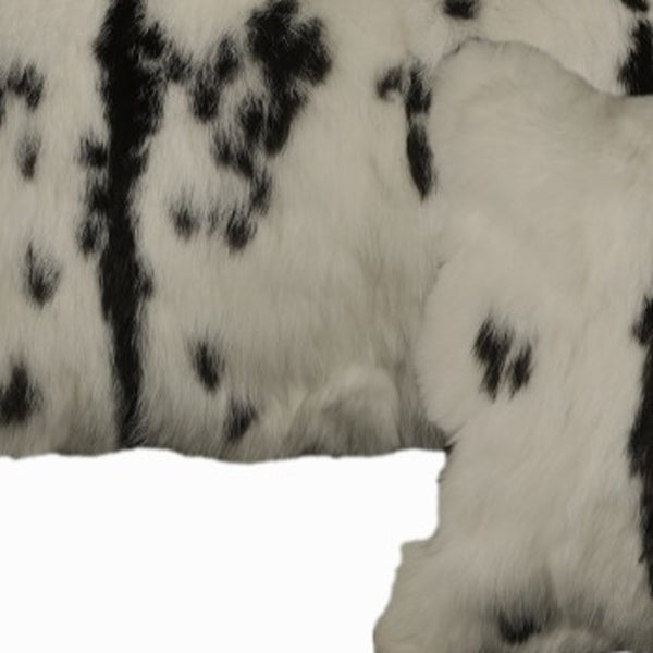 Homeroots Set Of Two 12" X 20" Black And White Rabbit Zippered Natural Fur Animal Print Throw Pillows   473924