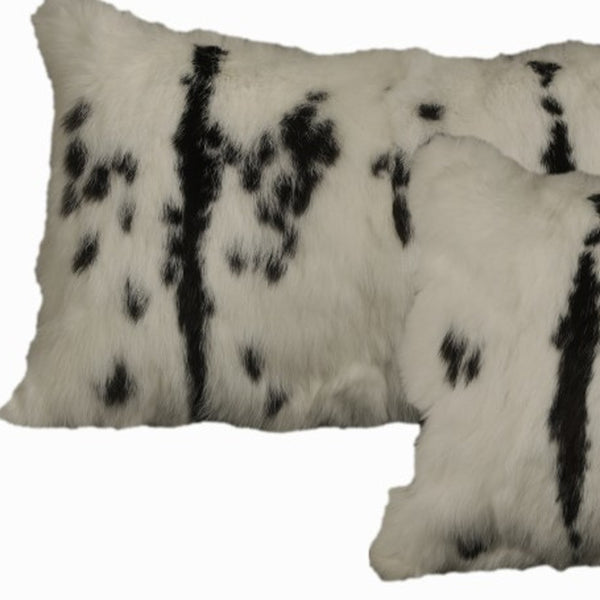 Homeroots Set Of Two 12" X 20" Black And White Rabbit Zippered Natural Fur Animal Print Throw Pillows   473924