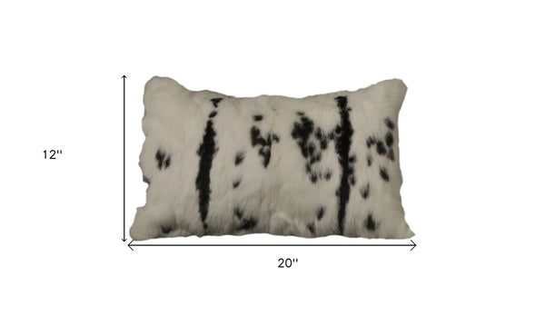 Homeroots Set Of Two 12" X 20" Black And White Rabbit Zippered Natural Fur Animal Print Throw Pillows   473924
