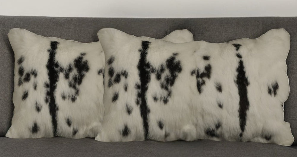 Homeroots Set Of Two 12" X 20" Black And White Rabbit Zippered Natural Fur Animal Print Throw Pillows   473924