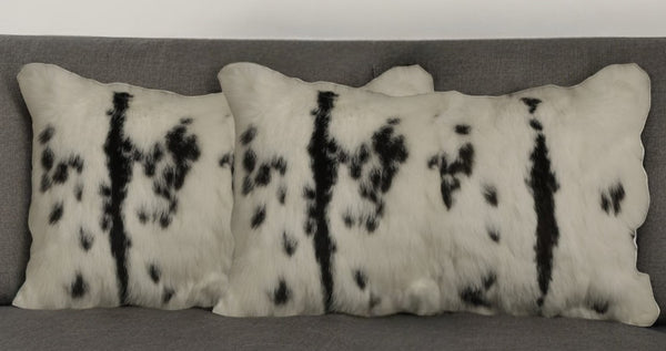 Homeroots Set Of Two 12" X 20" Black And White Rabbit Zippered Natural Fur Animal Print Throw Pillows   473924