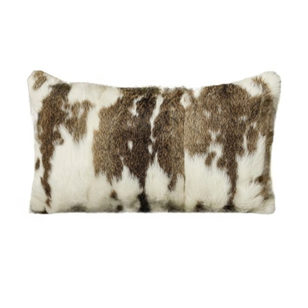 Homeroots Set Of Two 12" X 20" Brown And White Rabbit Natural Fur Throw Pillow   473925