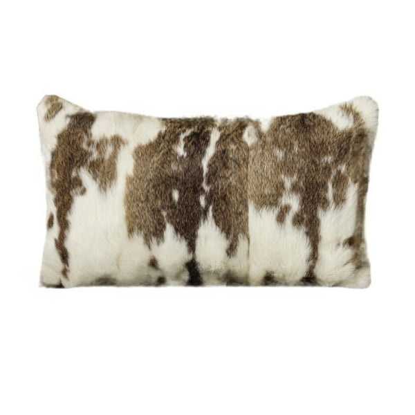Homeroots Set Of Two 12" X 20" Brown And White Rabbit Natural Fur Throw Pillow   473925
