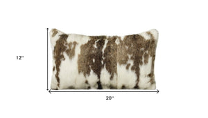 Homeroots Set Of Two 12" X 20" Brown And White Rabbit Natural Fur Throw Pillow   473925