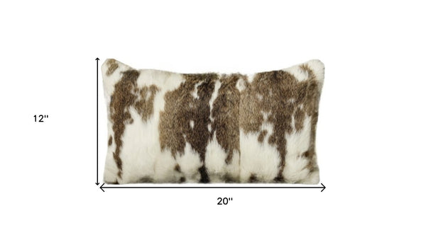 Homeroots Set Of Two 12" X 20" Brown And White Rabbit Natural Fur Throw Pillow   473925