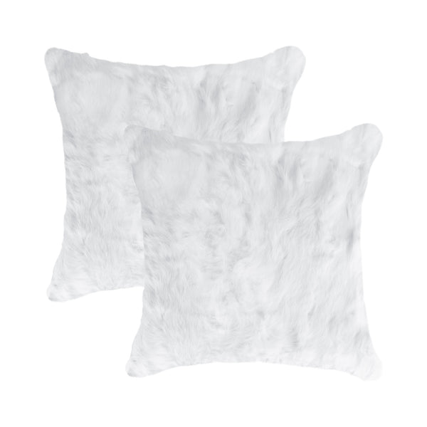 Homeroots Set Of Two 18" White Rabbit Zippered Natural Fur Throw Pillows   473926
