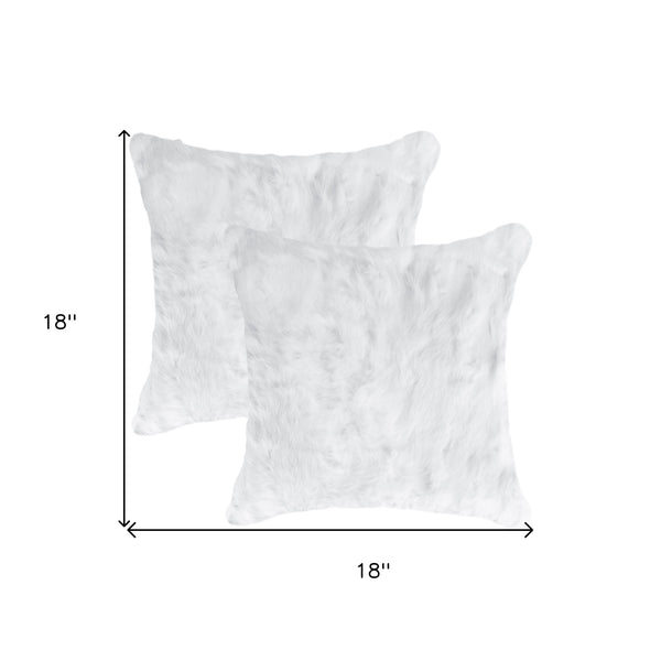 Homeroots Set Of Two 18" White Rabbit Zippered Natural Fur Throw Pillows   473926