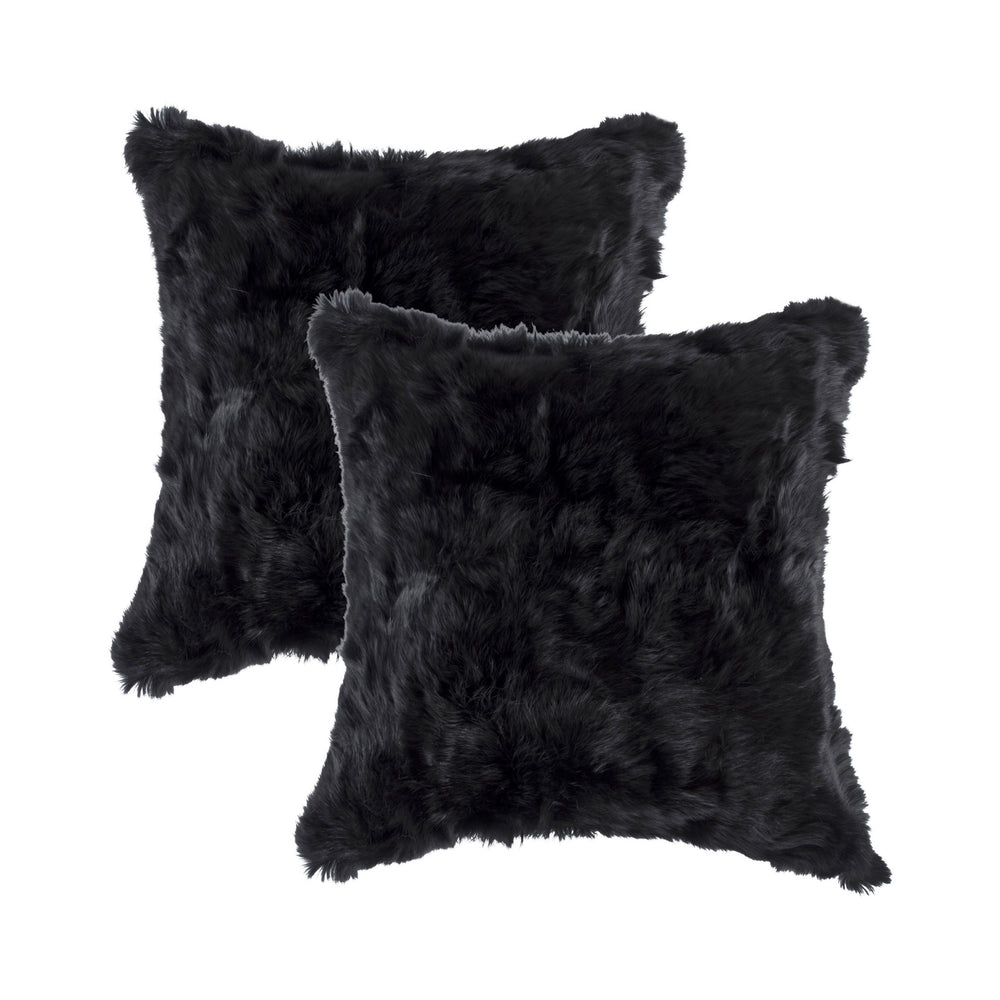 Homeroots Set Of Two 18" Black Rabbit Natural Fur Throw Pillow   473927