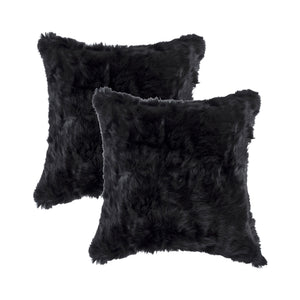 Homeroots Set Of Two 18" Black Rabbit Natural Fur Throw Pillow   473927