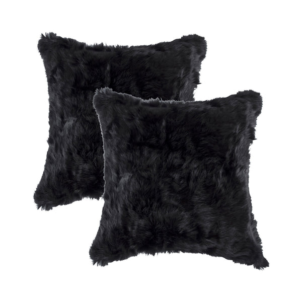 Homeroots Set Of Two 18" Black Rabbit Natural Fur Throw Pillow   473927