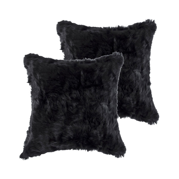 Homeroots Set Of Two 18" Black Rabbit Natural Fur Throw Pillow   473927
