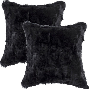 Homeroots Set Of Two 18" Black Rabbit Natural Fur Throw Pillow   473927