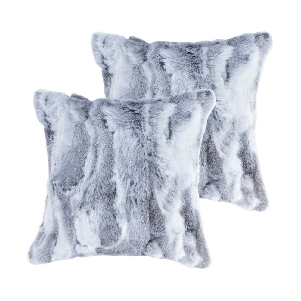 HomeRoots Set of Two 18" Grey Rabbit Natural Fur Throw Pillows - Luxe Softness & Unique Style for Home Decor 473928