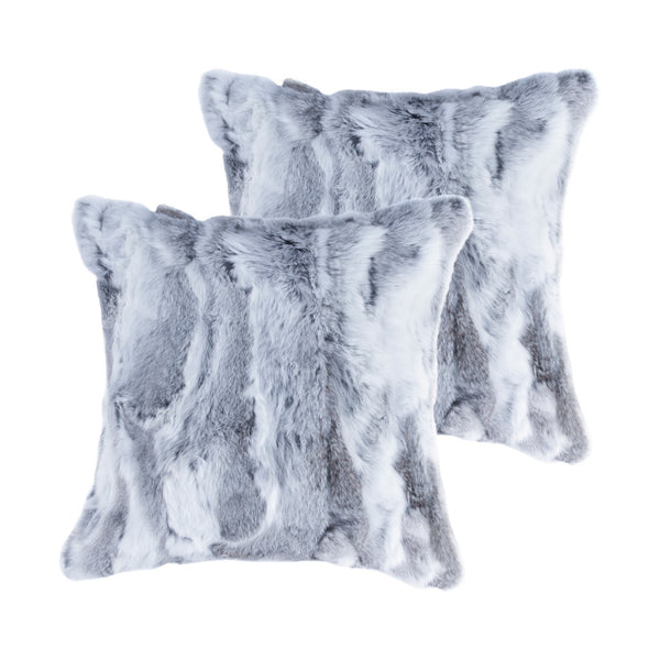 Homeroots Set Of Two 18" Grey Rabbit Natural Fur Throw Pillows   473928