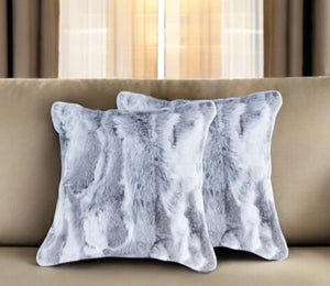 Homeroots Set Of Two 18" Grey Rabbit Natural Fur Throw Pillows   473928