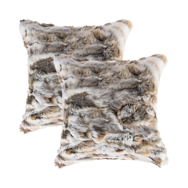 Homeroots Set Of Two 18" Tan And White Rabbit Natural Fur Throw Pillow   473929
