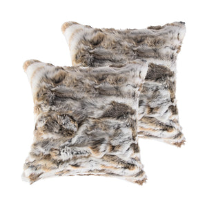 Homeroots Set Of Two 18" Tan And White Rabbit Natural Fur Throw Pillow   473929