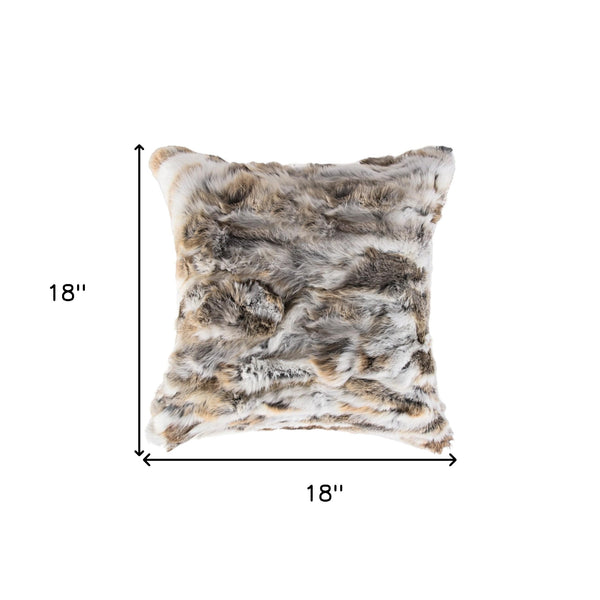 Homeroots Set Of Two 18" Tan And White Rabbit Natural Fur Throw Pillow   473929