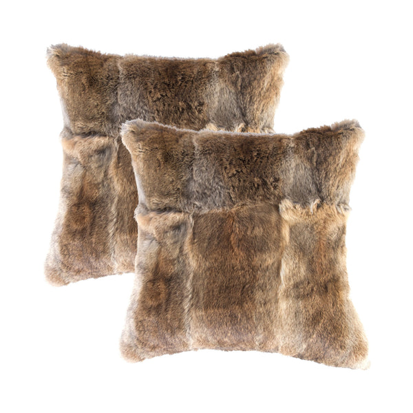 Homeroots Set Of Two 18" Brown Rabbit Natural Fur Throw Pillow   473930